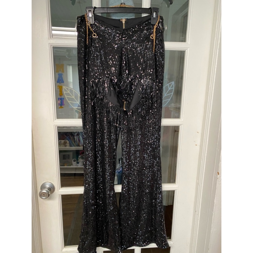 Black sequin crop top and pants set